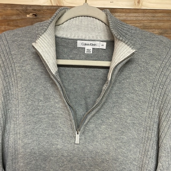 Calvin Klein size large gray mock neck quart zip sweater 100% cotton med weight - Picture 3 of 8
